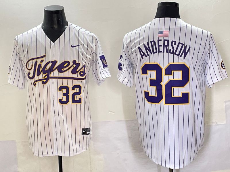Men 2025 LSU Tigers #32 Anderson White stripe Joint Name Nike NCAA Jersey style 5->ncaa teams->NCAA Jersey